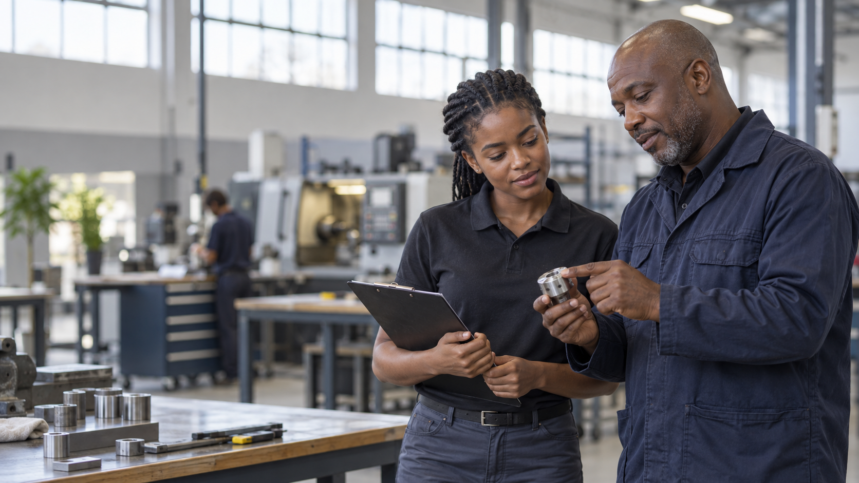 Learner receiving on-the-job guidance from an experienced workplace supervisor